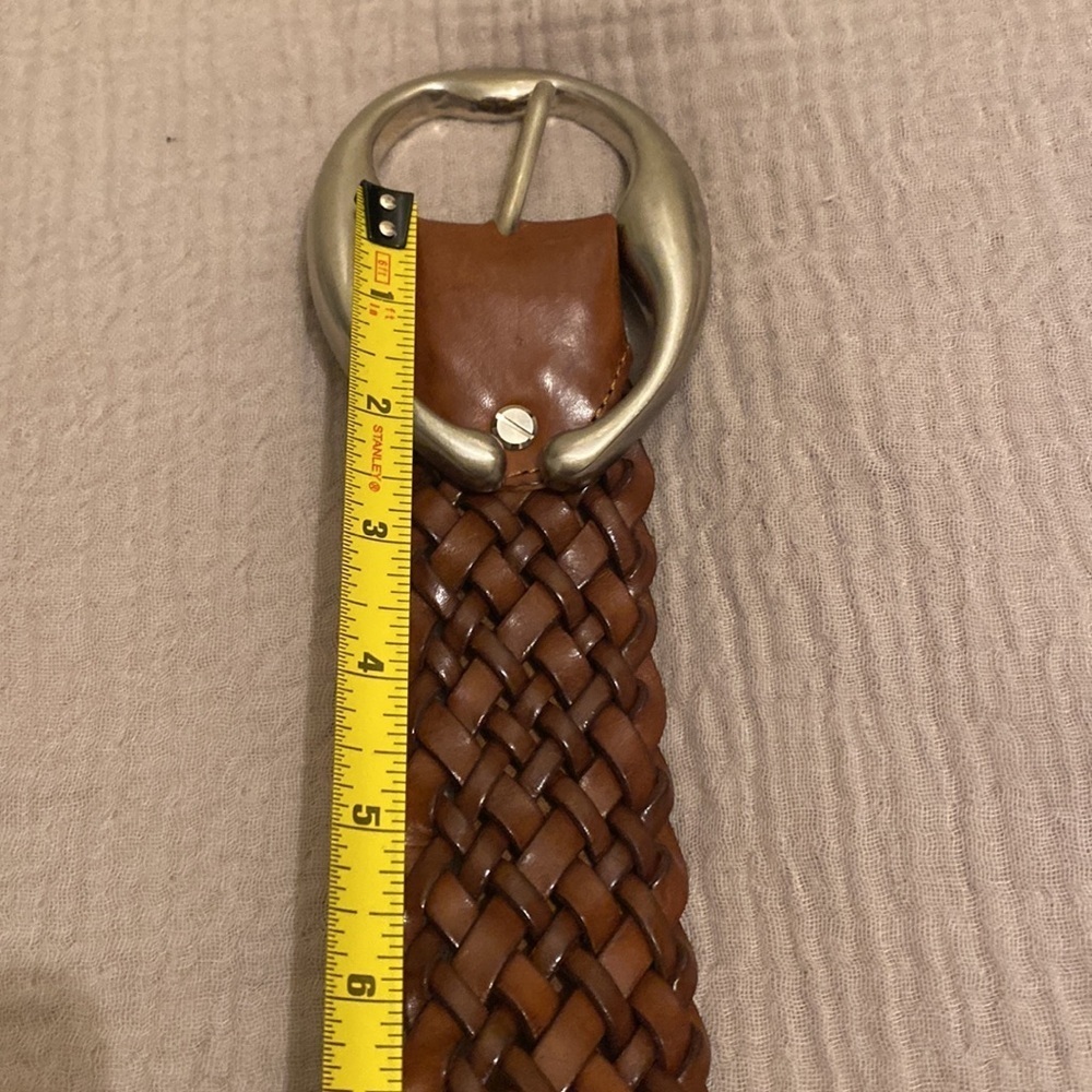 ABRO MADE IN ITALY Brown Woven Leather Belt with Silver Buckle. Size 80 - Picture 5 of 11